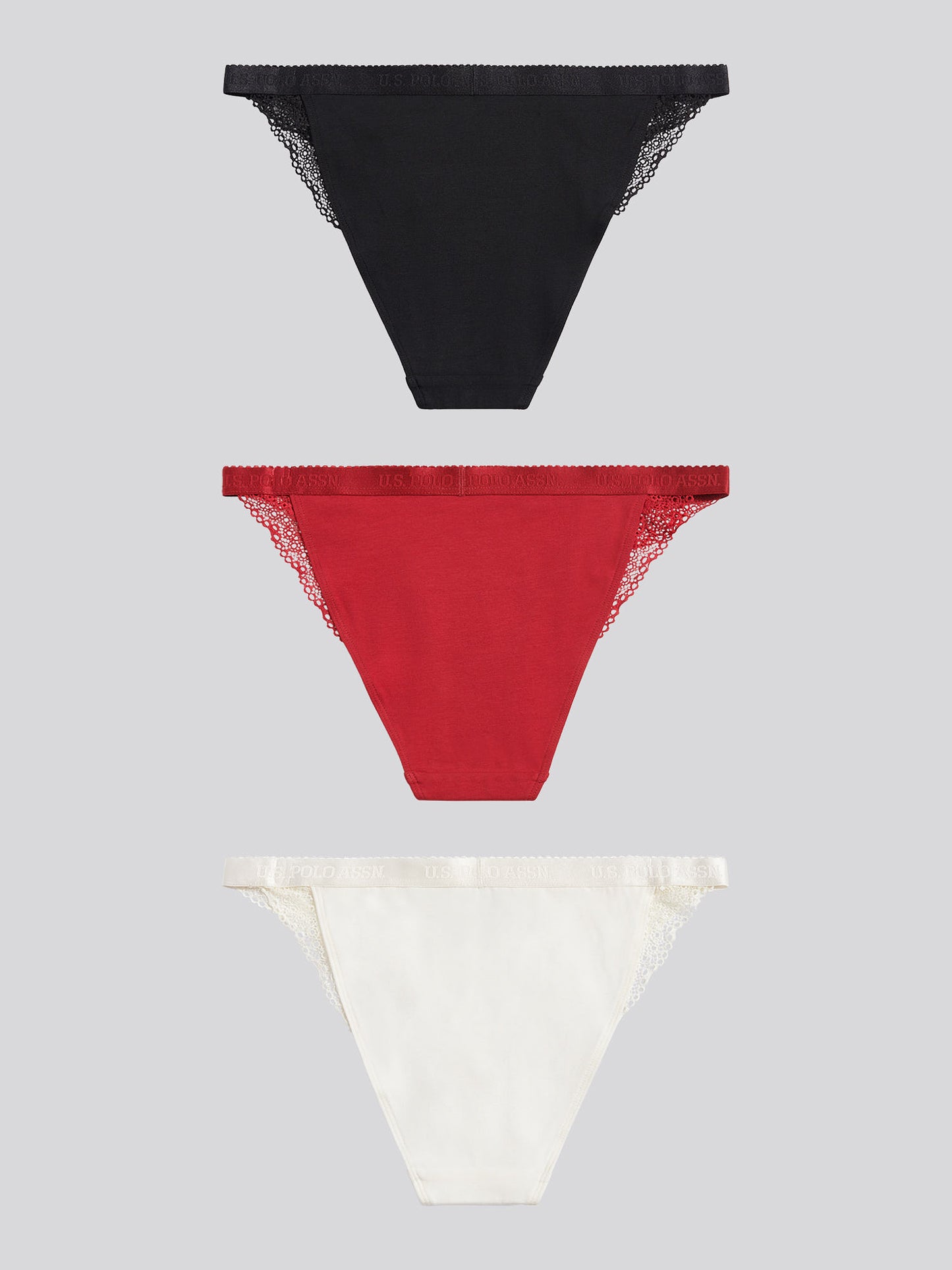 Womens 3 Pack Scallop Edge Lace Trim Bikini Brief in Marshmallow