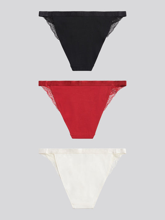 Womens 3 Pack Scallop Edge Lace Trim Bikini Brief in Marshmallow