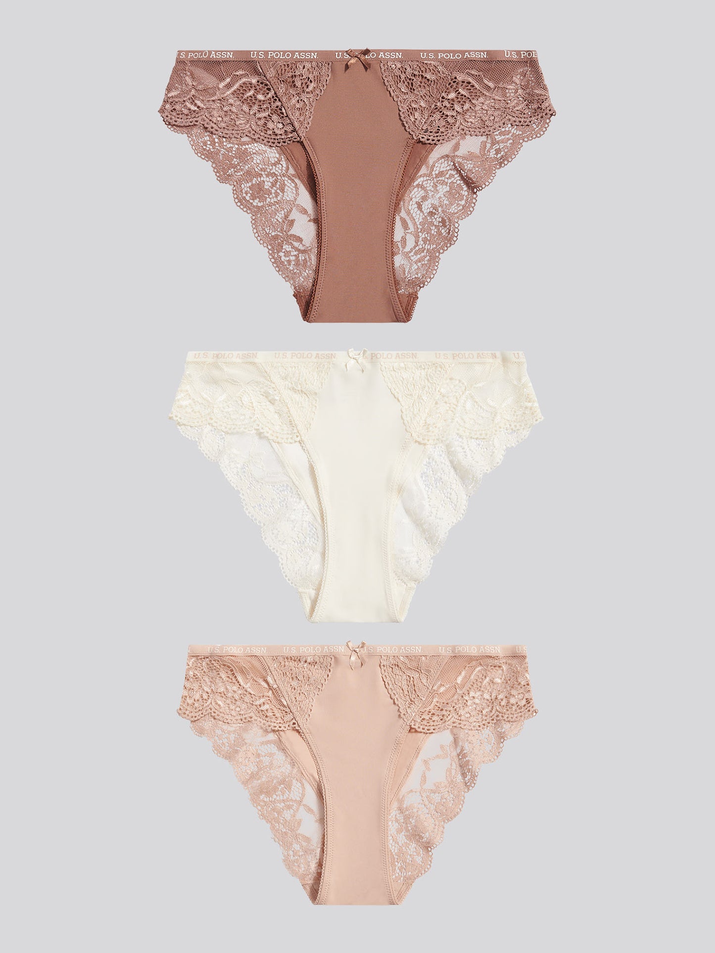 Womens 3 Pack Picot Trim & Lace Mix Bikini Brief in Egret