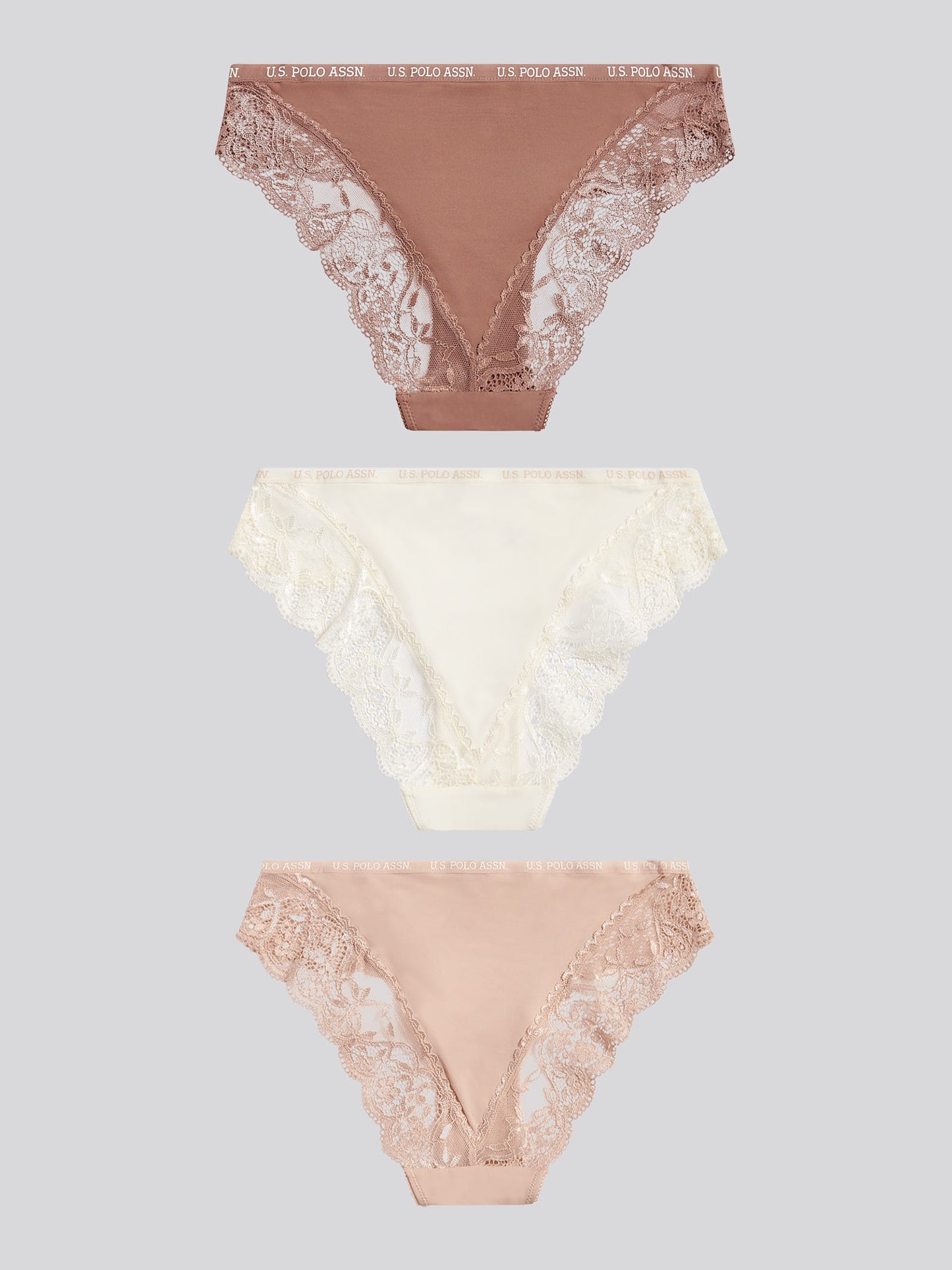 Womens 3 Pack Picot Trim & Lace Mix Bikini Brief in Egret