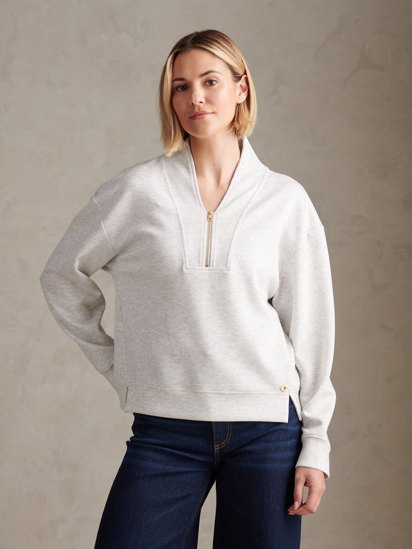 Womens Half Zip Sweatshirt Light Grey Marl WUP