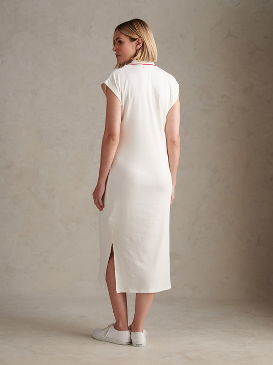 Womens Cap Sleeve Stripe Midi Polo Dress Marshmallow