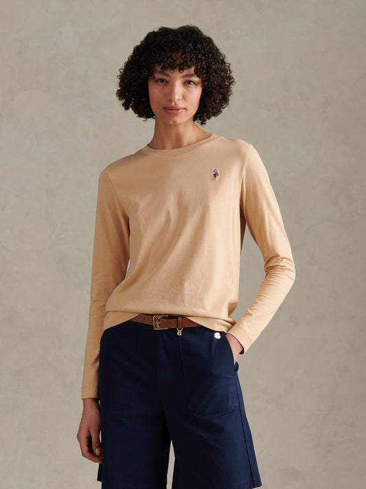 Womens Double Horsemen Long Sleeve T-Shirt Cuban Sand