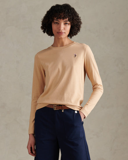 Womens Double Horsemen Long Sleeve T-Shirt Cuban Sand