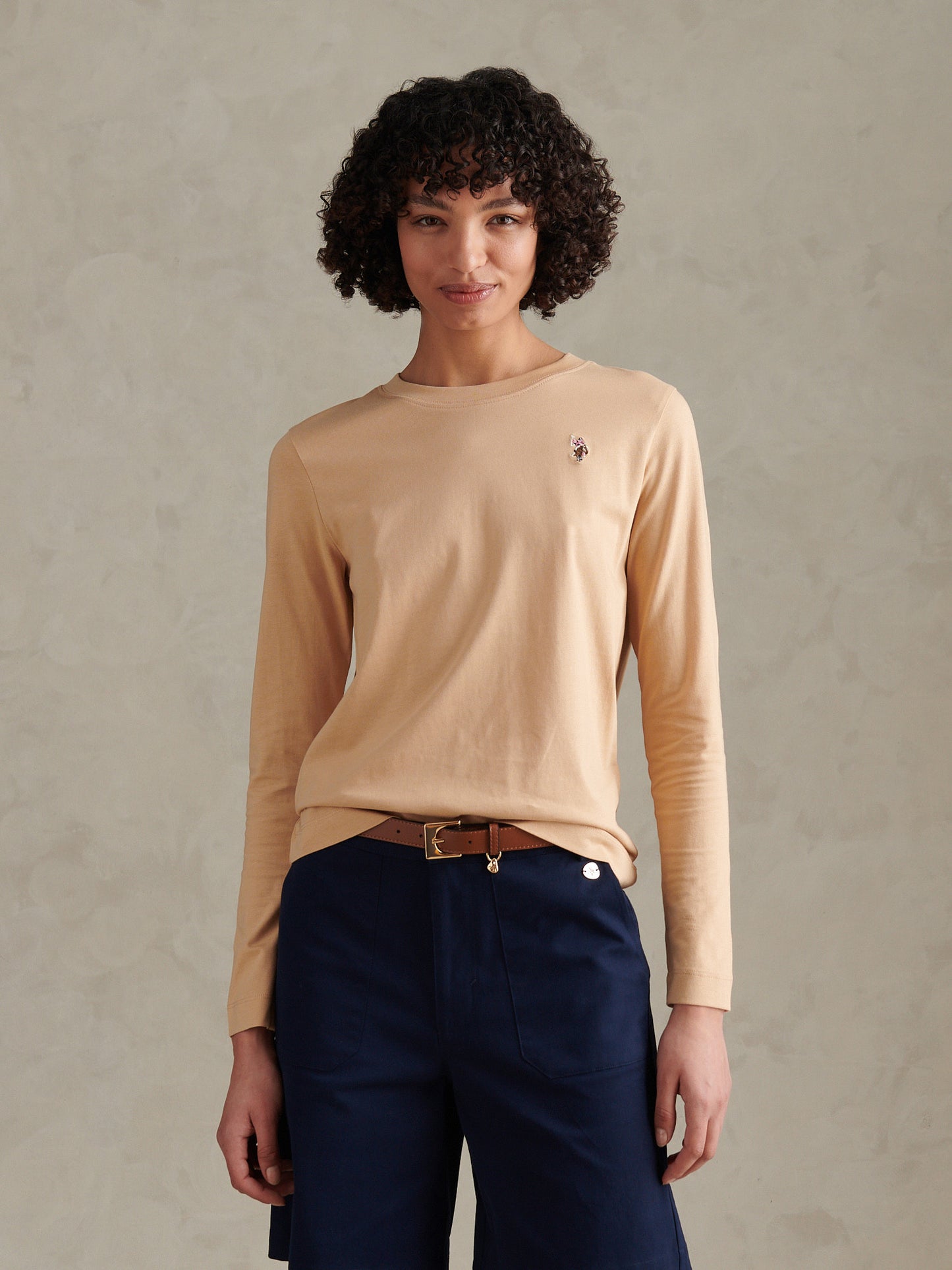 Womens Double Horsemen Long Sleeve T-Shirt Cuban Sand