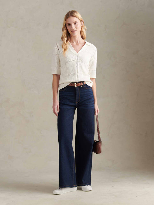 Womens Crochet Knit Polo Shirt Marshmallow