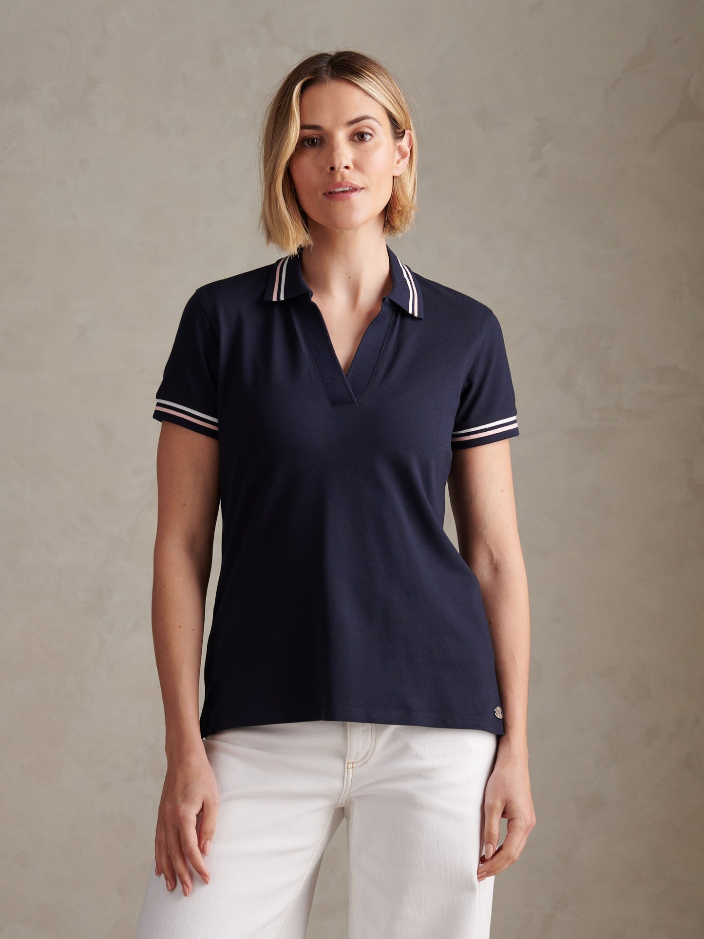 Womens Tipped Stretch Pique Polo Shirt Navy Iris