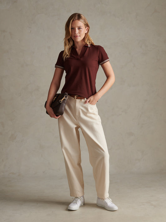 Womens Tipped Stretch Pique Polo Shirt Bitter Chocolate