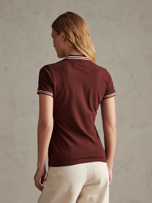 Womens Tipped Stretch Pique Polo Shirt Bitter Chocolate