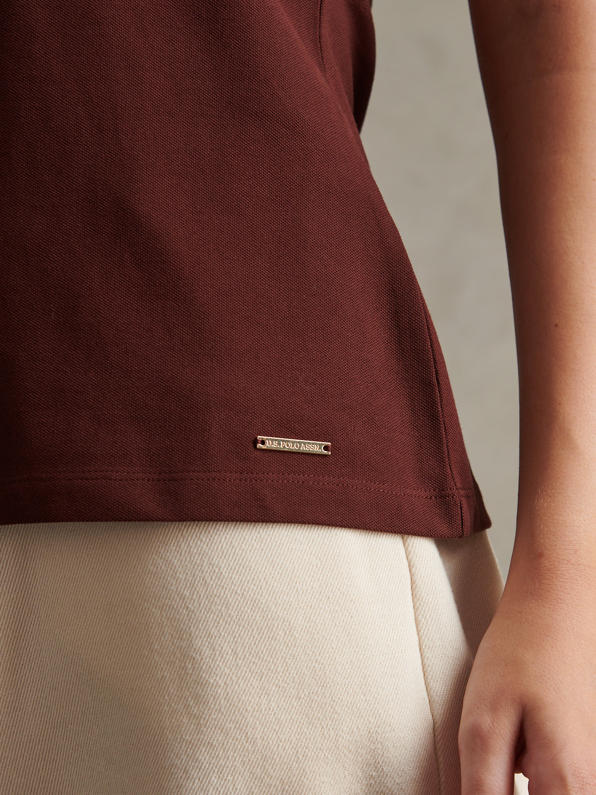 Womens Tipped Stretch Pique Polo Shirt Bitter Chocolate