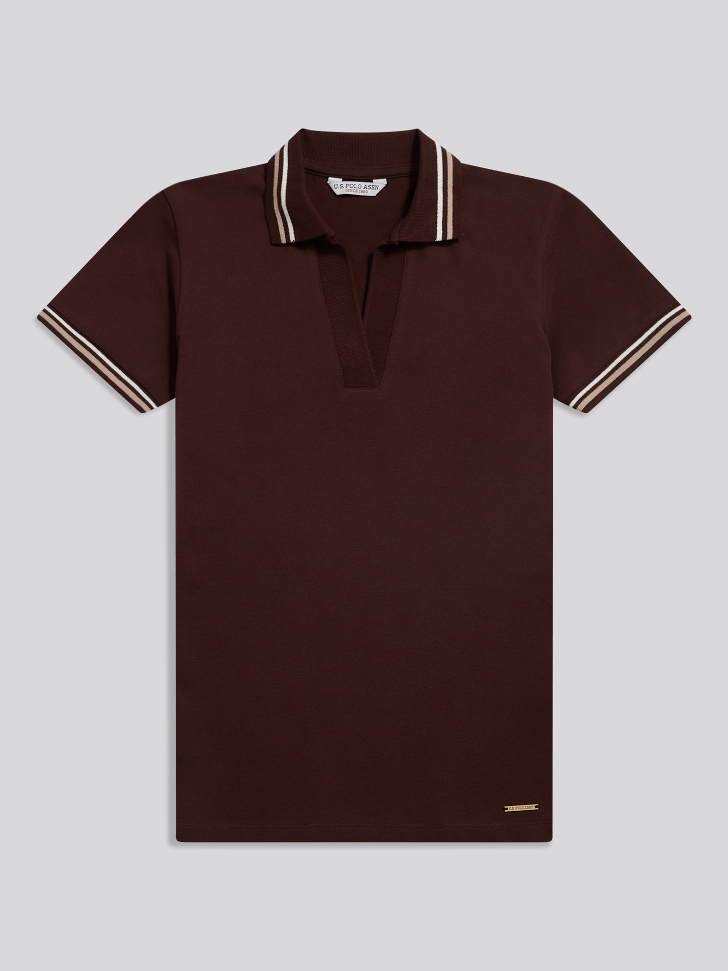 Womens Tipped Stretch Pique Polo Shirt Bitter Chocolate