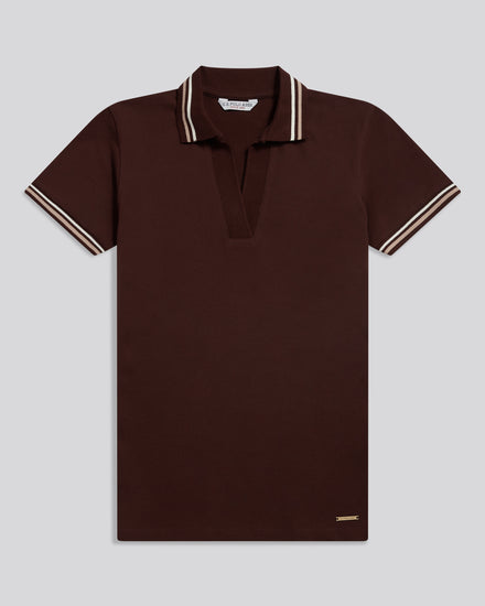 Womens Tipped Stretch Pique Polo Shirt Bitter Chocolate