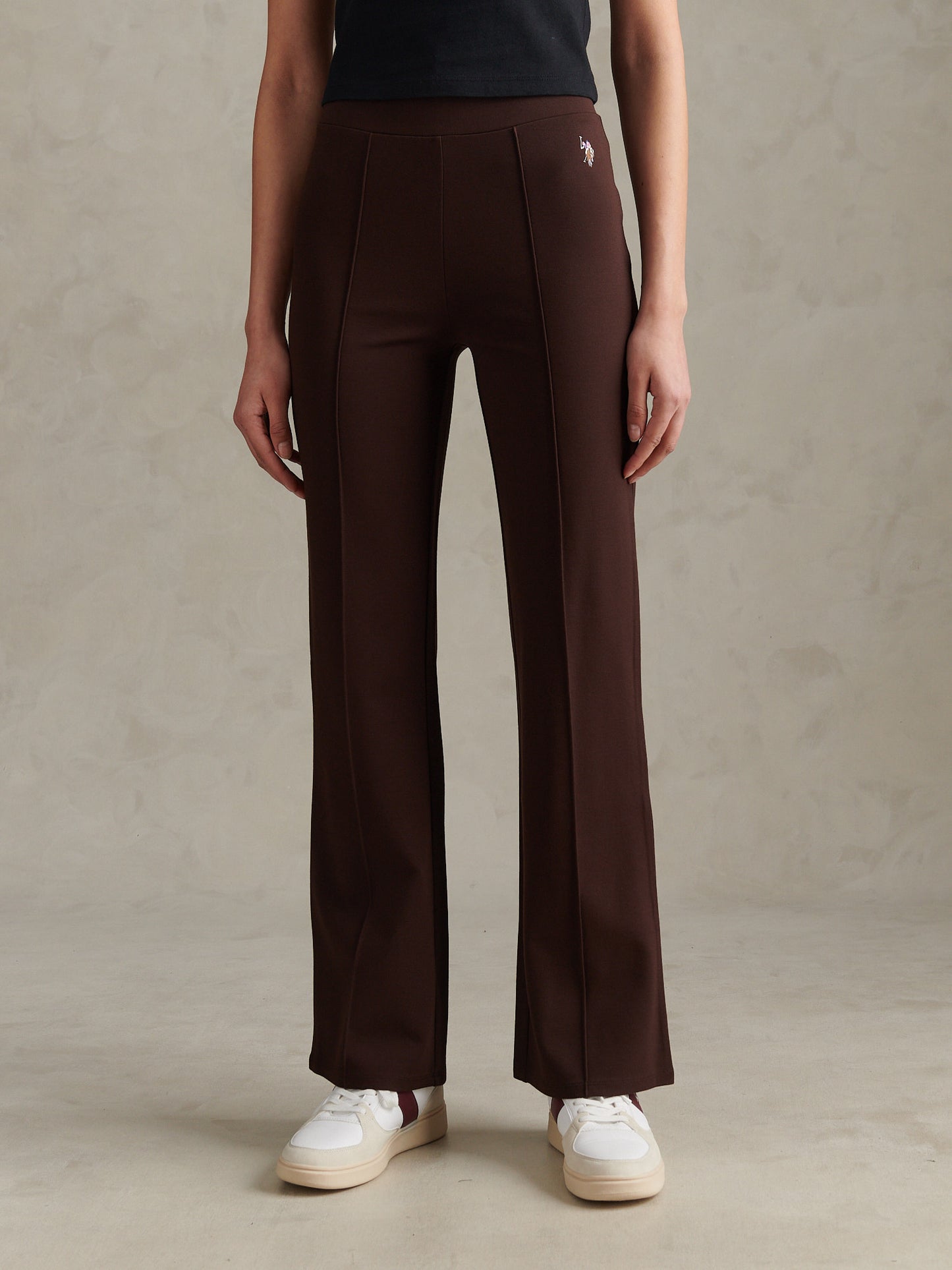 Womens Pintuck Ponte Flare Leggings Coffee Bean