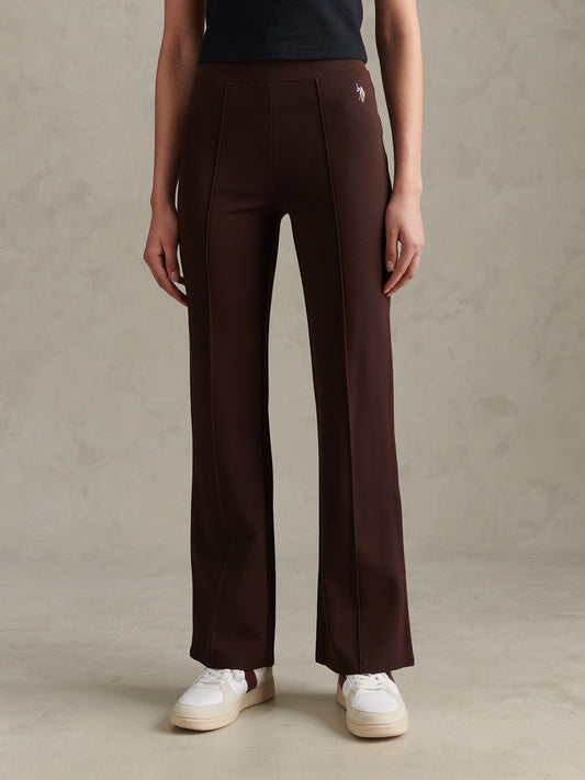 Womens Pintuck Ponte Flare Leggings Coffee Bean