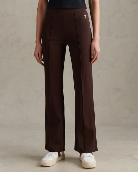 Womens Pintuck Ponte Flare Leggings Coffee Bean