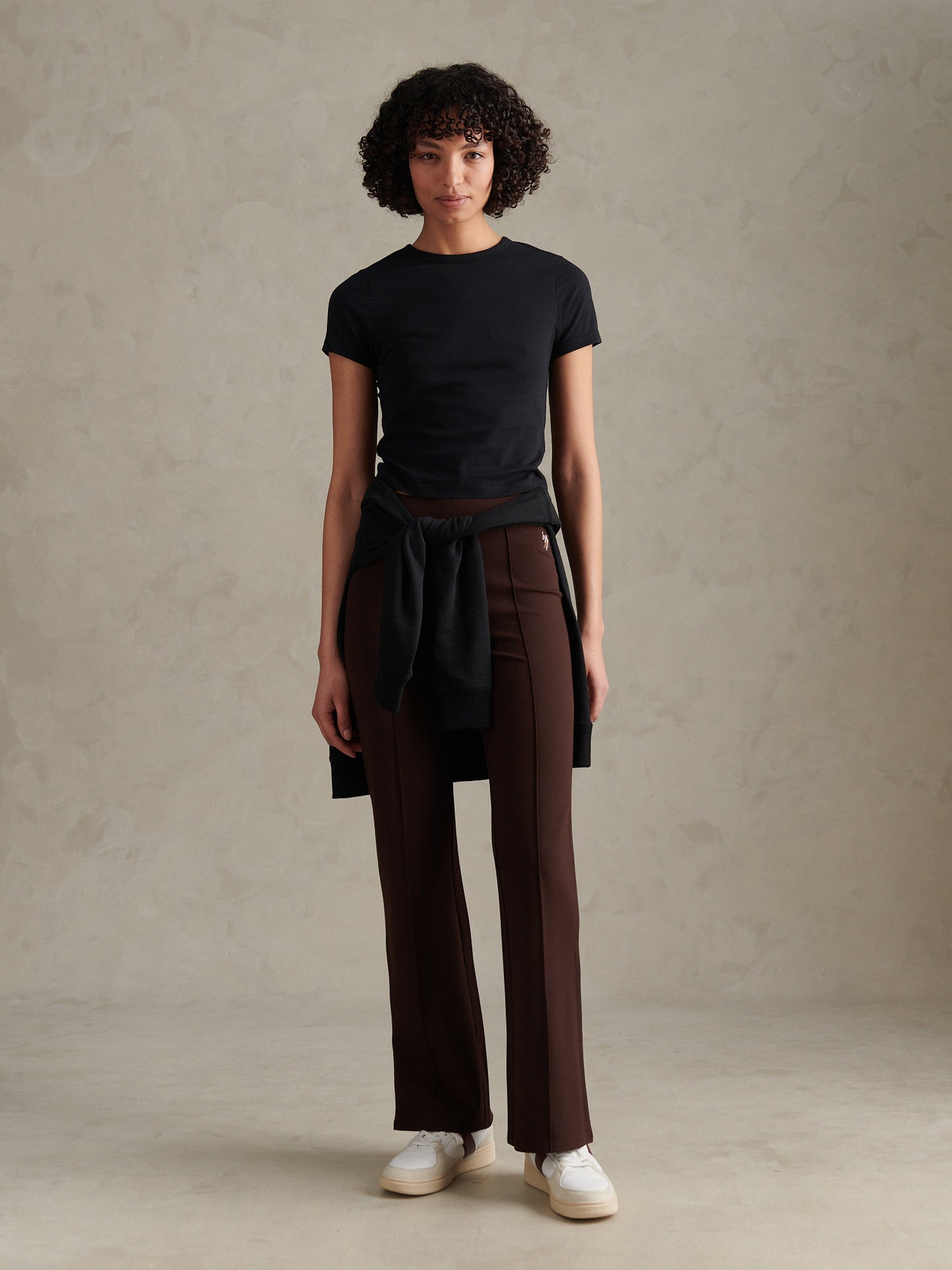Womens Pintuck Ponte Flare Leggings Coffee Bean
