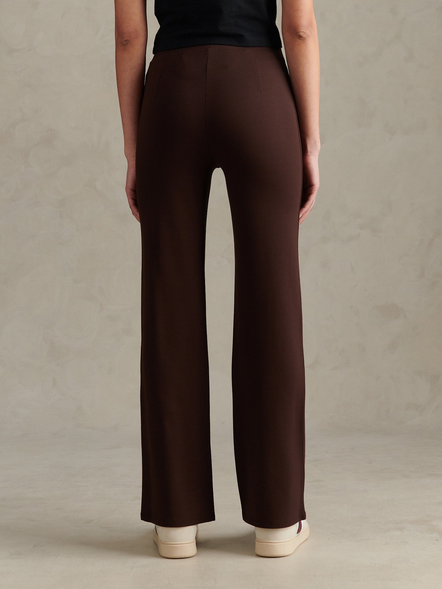 Womens Pintuck Ponte Flare Leggings Coffee Bean