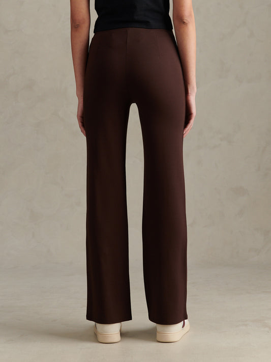 Womens Pintuck Ponte Flare Leggings Coffee Bean