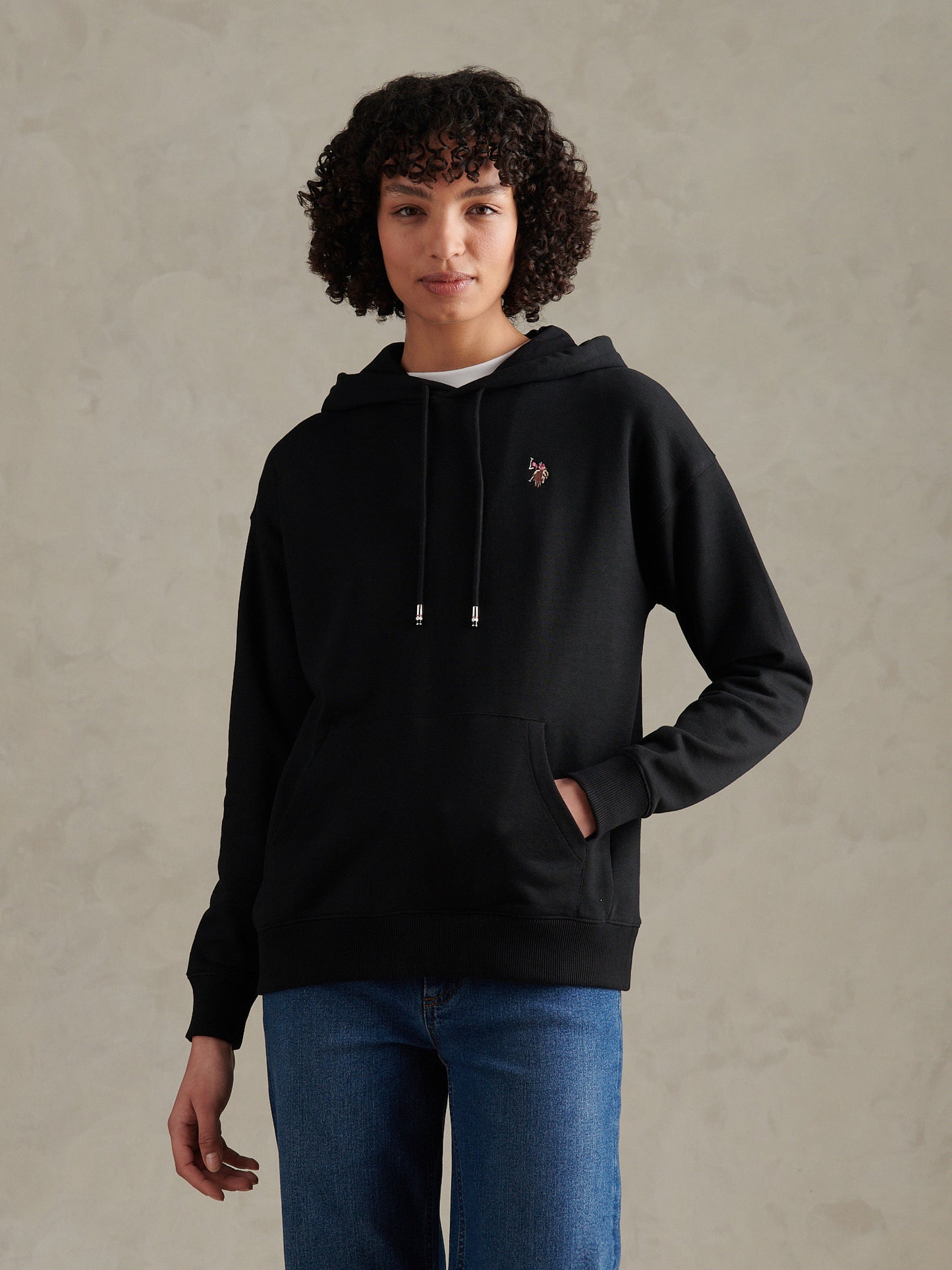 Womens Double Horsemen Logo Hoodie Black