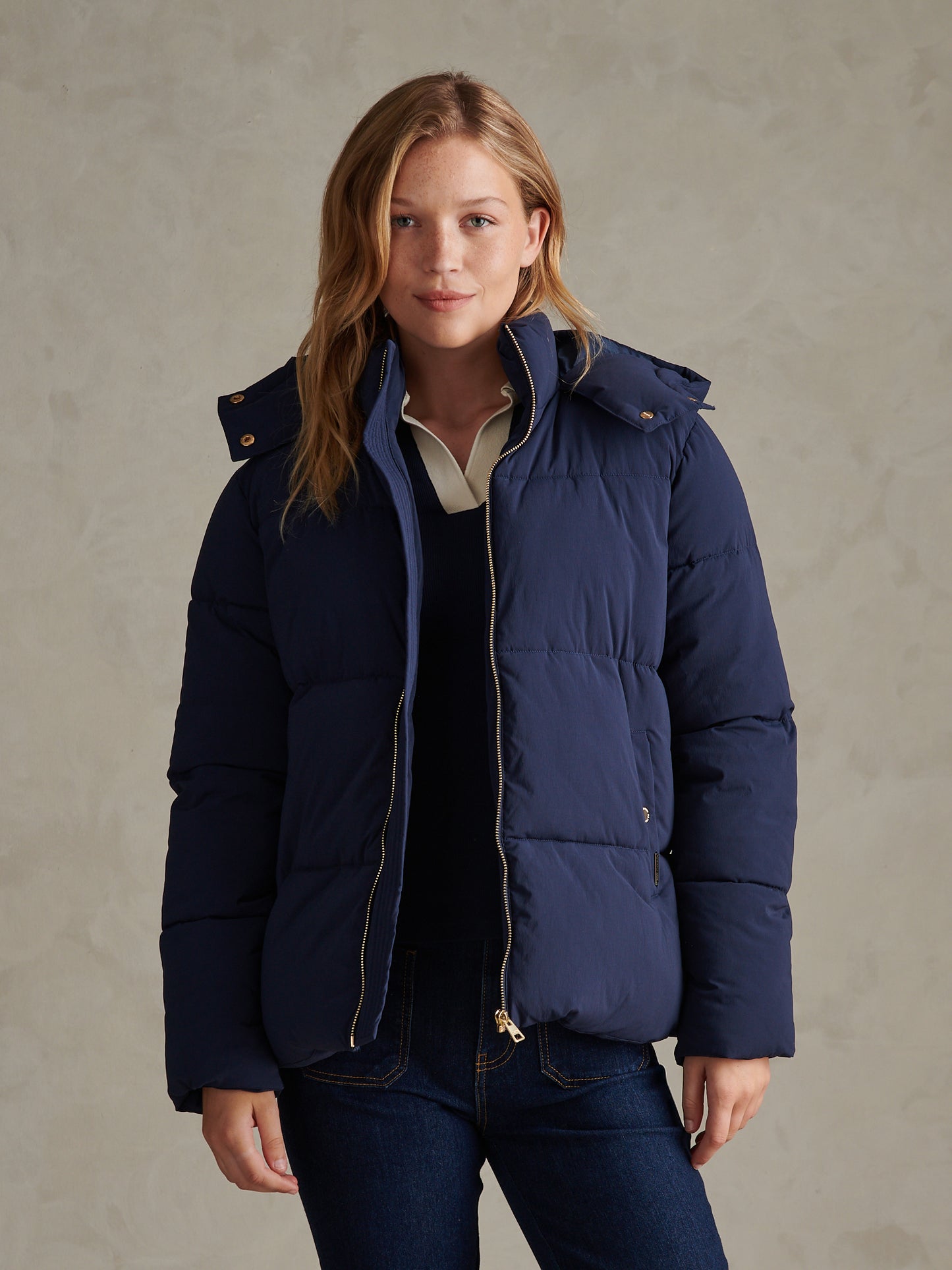 Womens Short Puffer Jacket Navy Iris