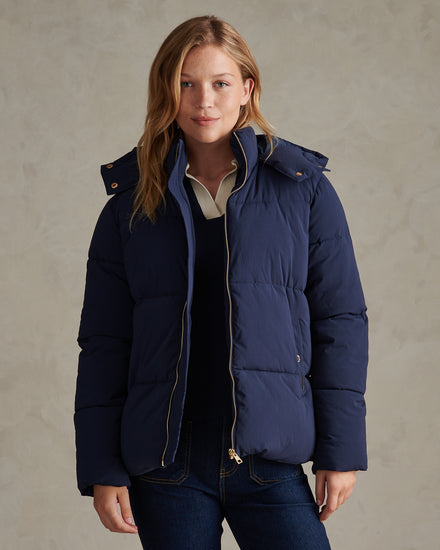 Womens Short Puffer Jacket Navy Iris