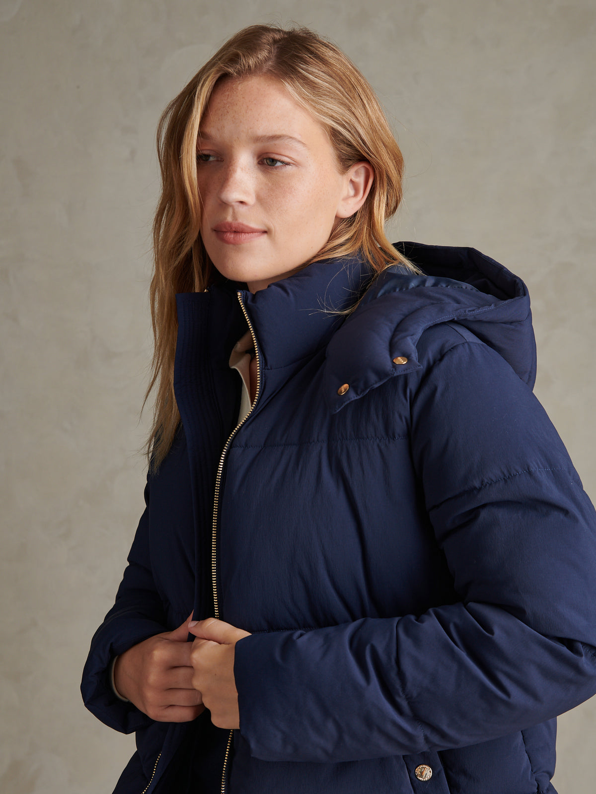 Womens Short Puffer Jacket Navy Iris