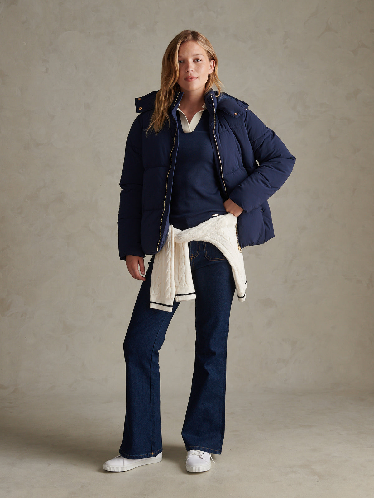 Womens Short Puffer Jacket Navy Iris