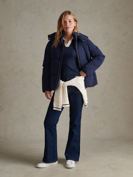 Womens Short Puffer Jacket Navy Iris