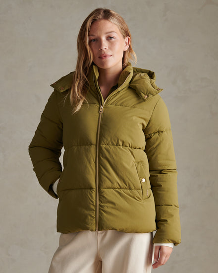 Womens Short Puffer Jacket Olive Branch