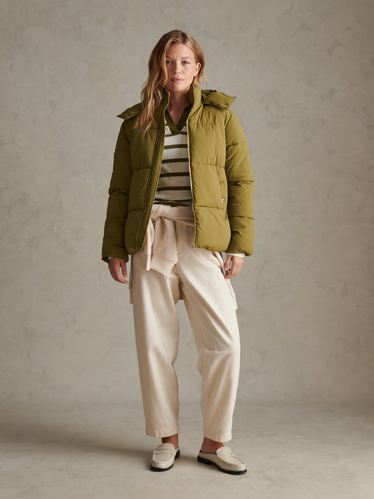 Womens Short Puffer Jacket Olive Branch