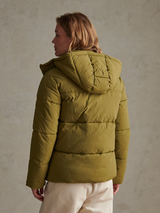 Womens Short Puffer Jacket Olive Branch
