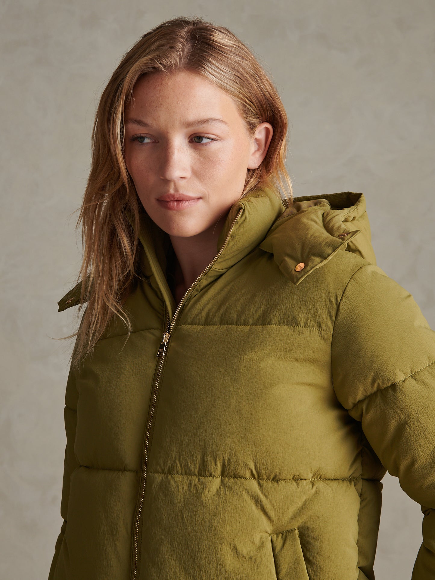Womens Short Puffer Jacket Olive Branch