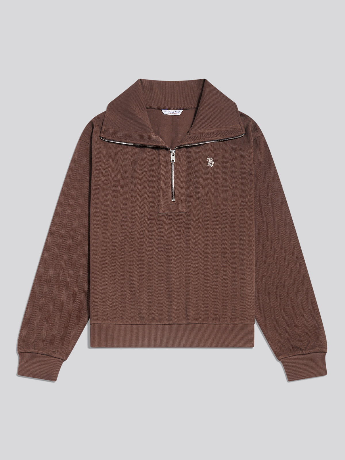 Womens Herringbone Twill Quarter Zip Sweat Coffee Bean