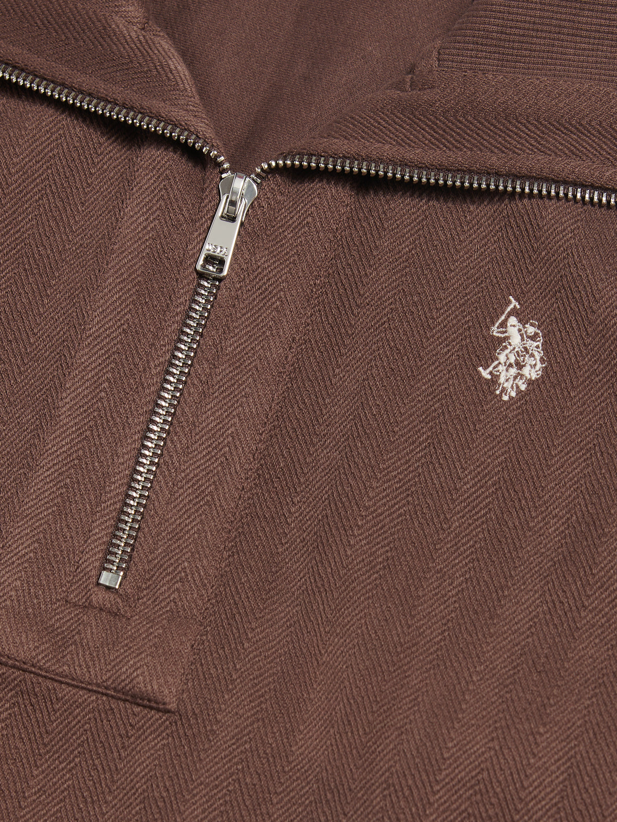 Womens Herringbone Twill Quarter Zip Sweat Coffee Bean