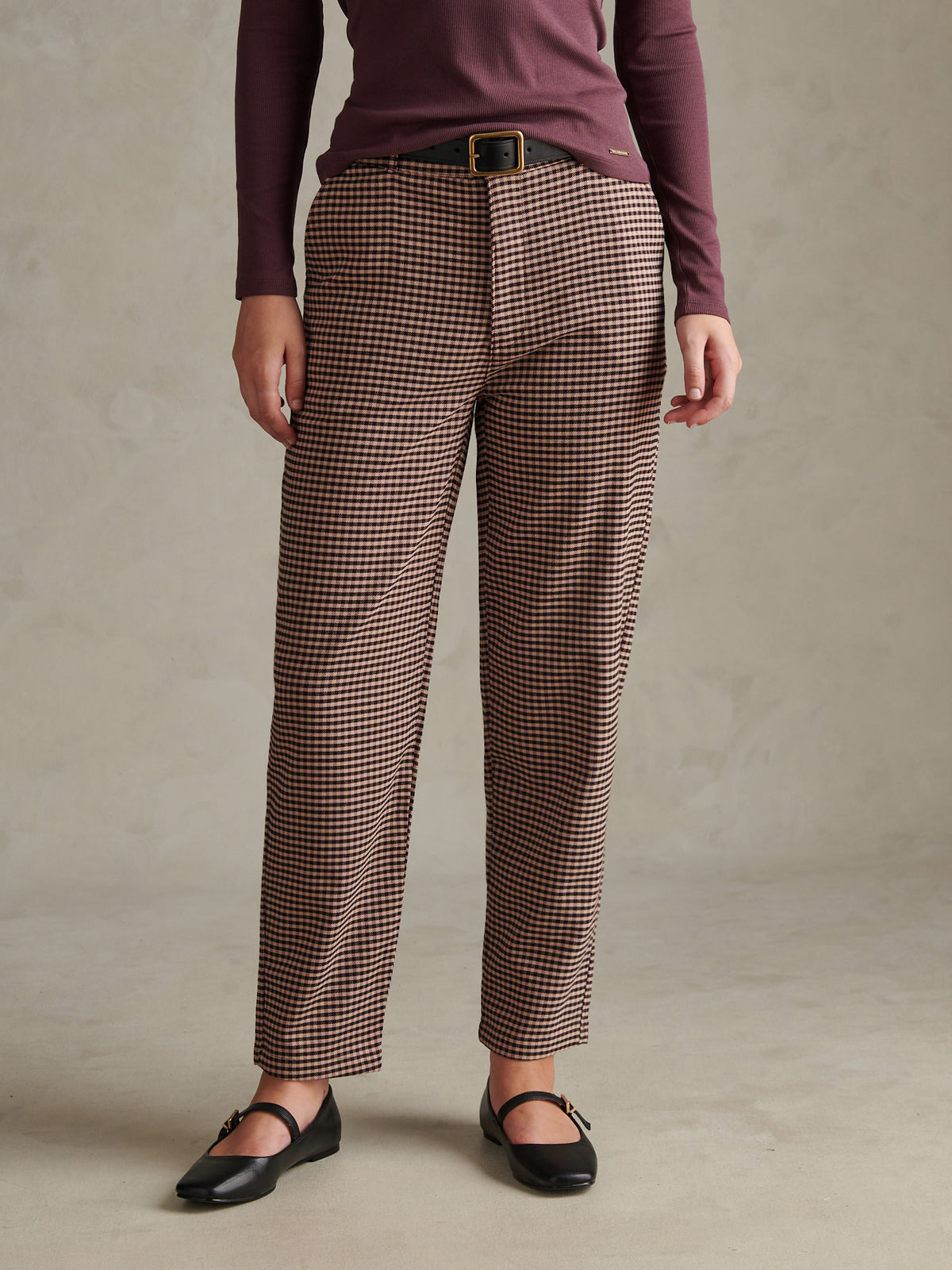 Womens Check Tapered Trousers Bitter Chocolate