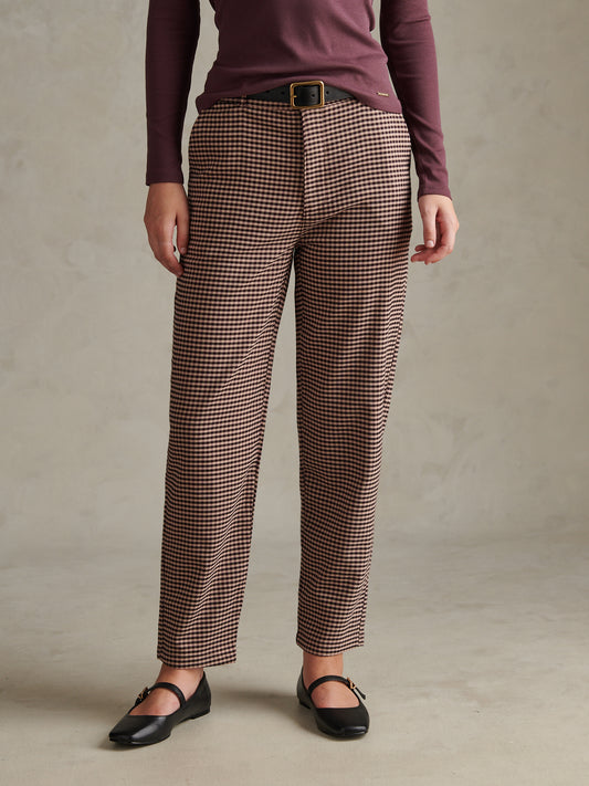 Womens Check Tapered Trousers Bitter Chocolate