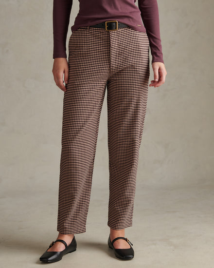 Womens Check Tapered Trousers Bitter Chocolate