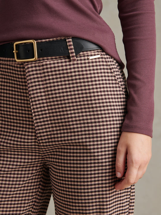 Womens Check Tapered Trousers Bitter Chocolate