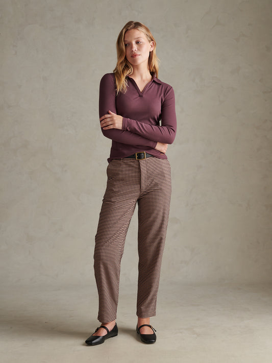 Womens Check Tapered Trousers Bitter Chocolate