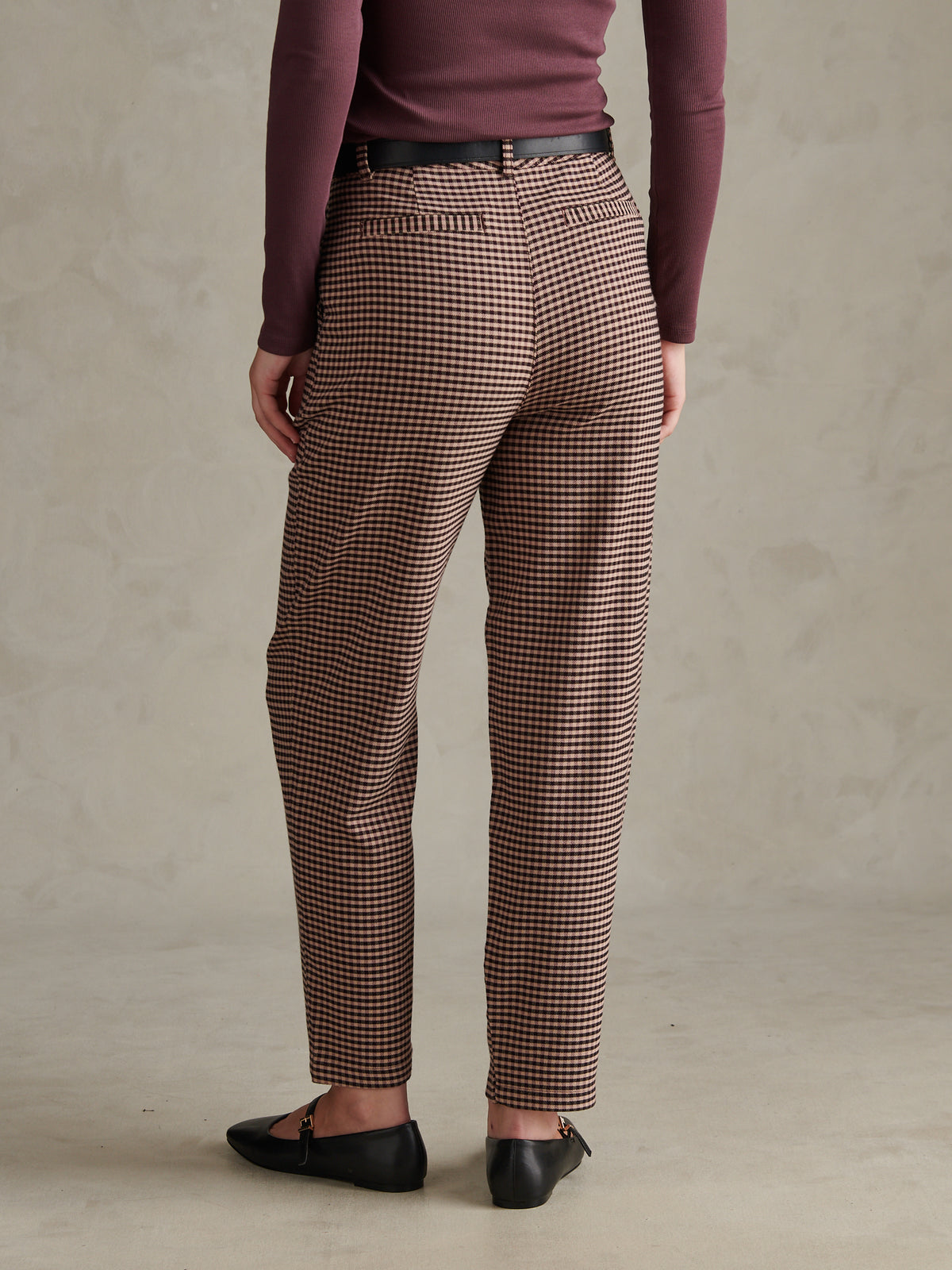 Womens Check Tapered Trousers Bitter Chocolate