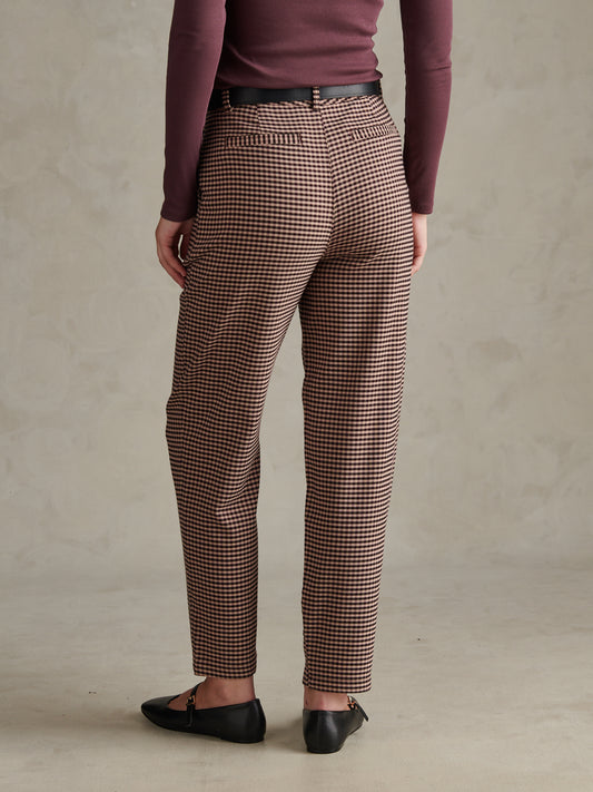 Womens Check Tapered Trousers Bitter Chocolate