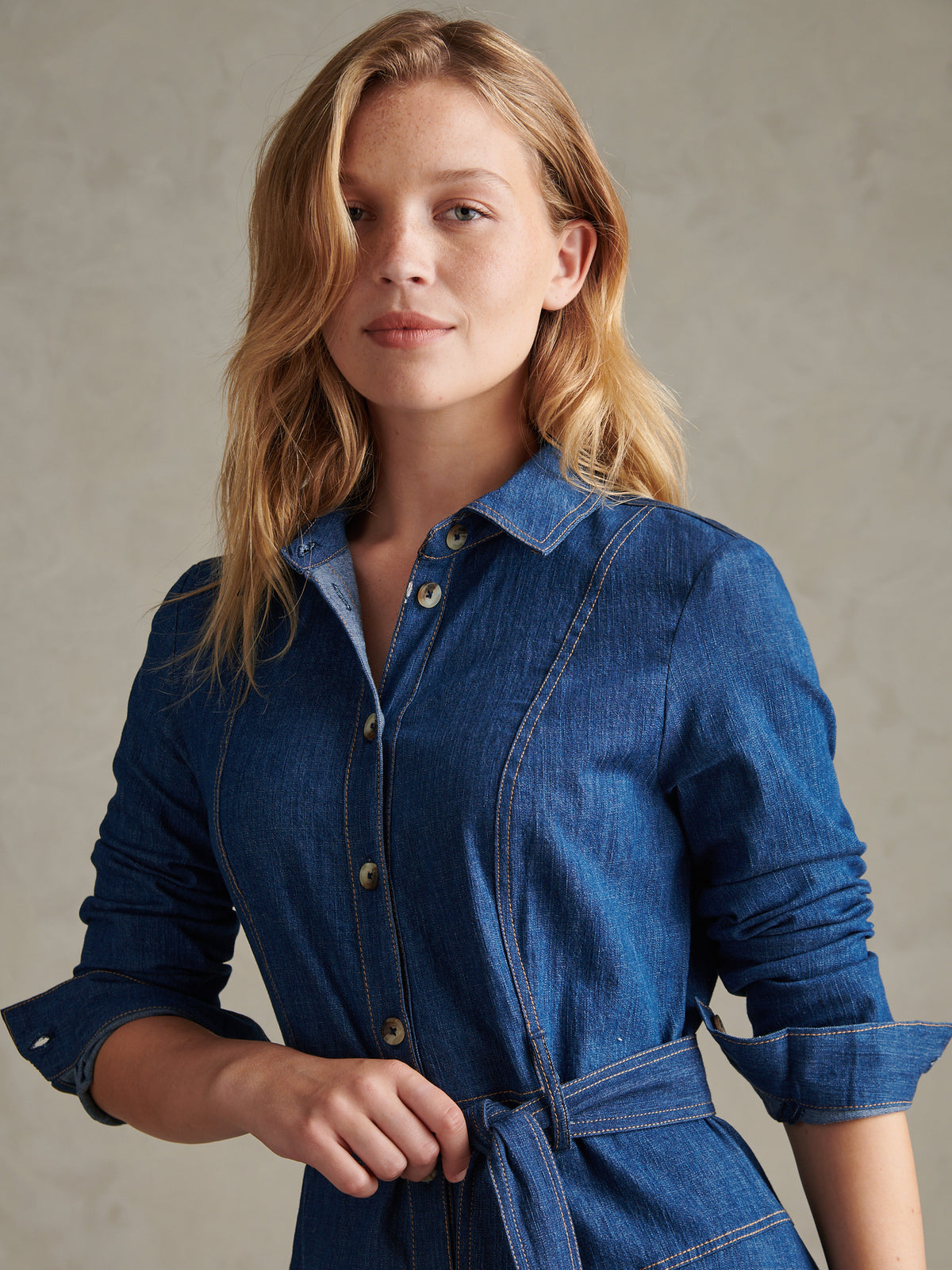Womens Denim Midaxi Shirt Dress Mid Blue Wash