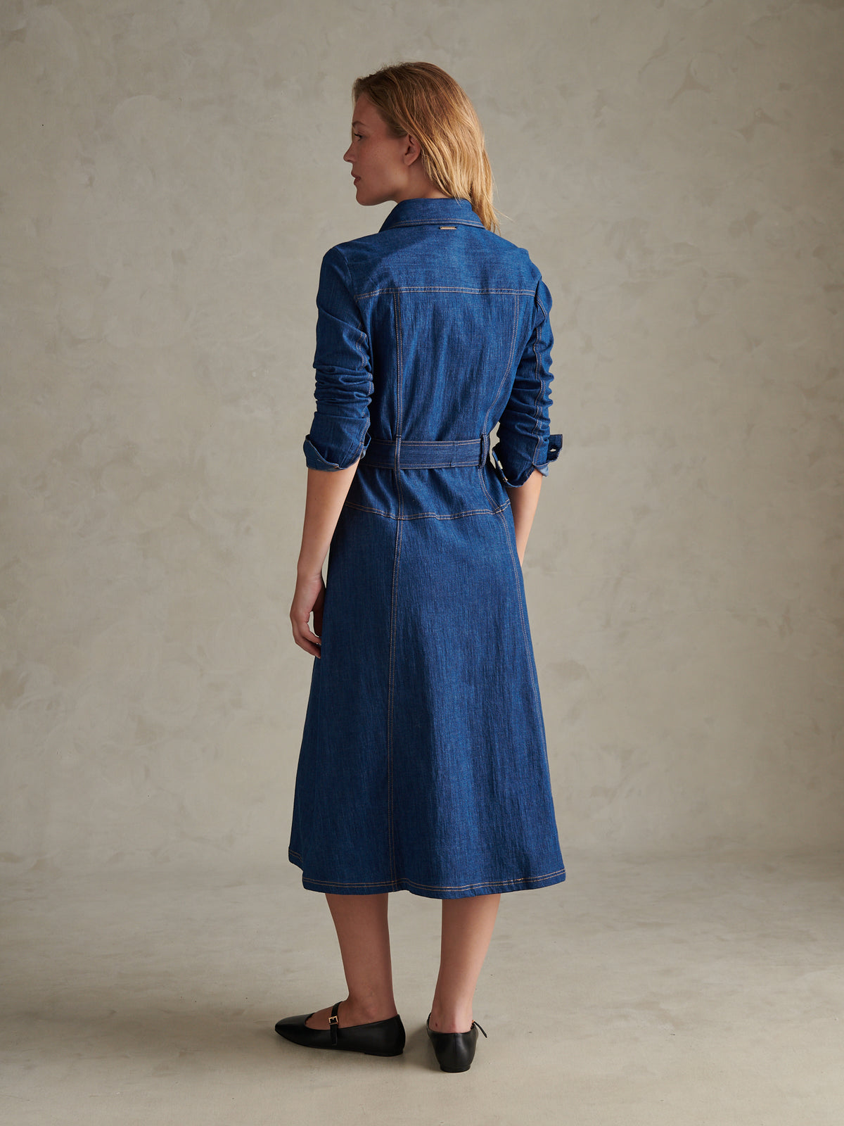 Womens Denim Midaxi Shirt Dress Mid Blue Wash