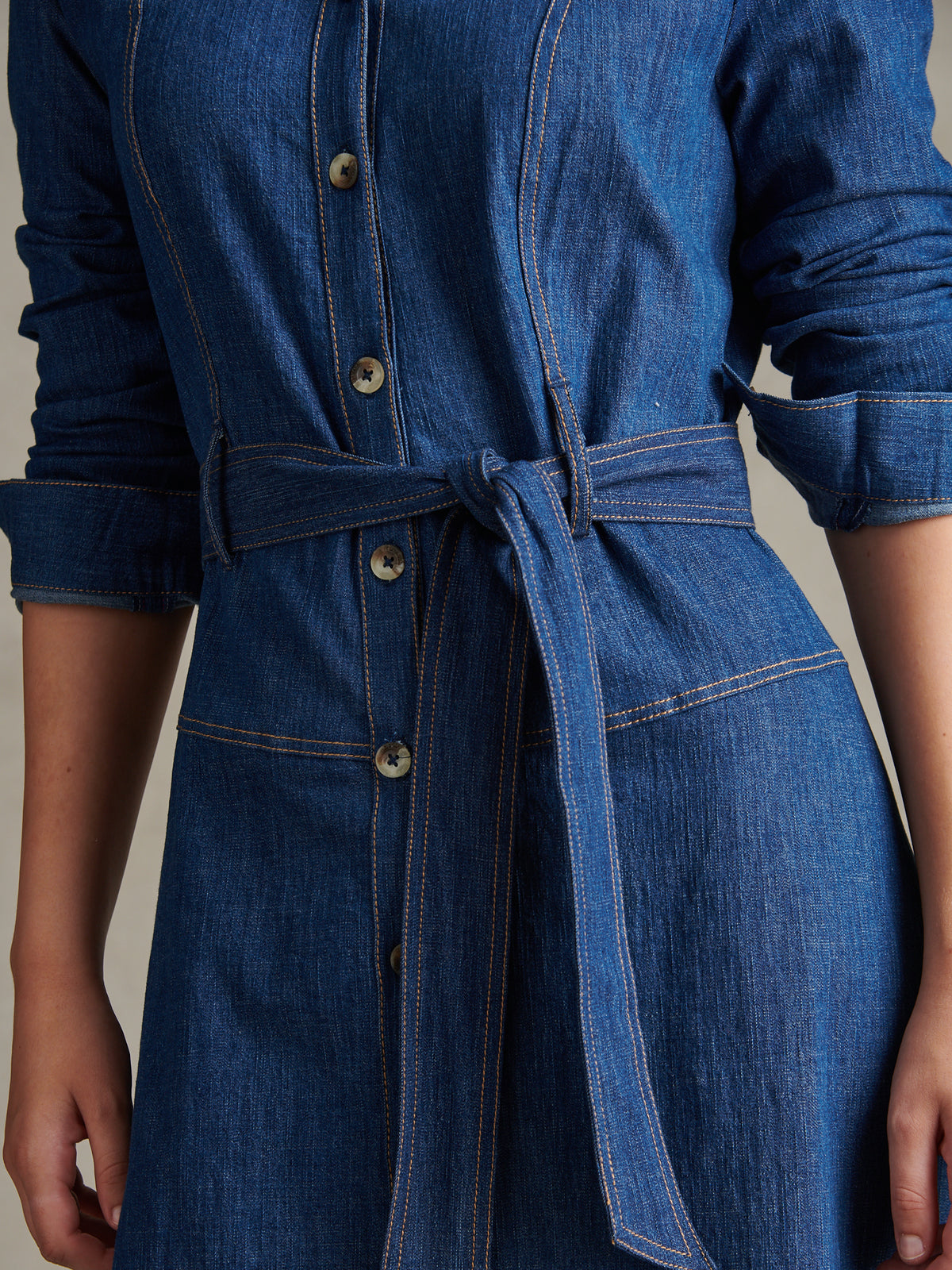 Womens Denim Midaxi Shirt Dress Mid Blue Wash