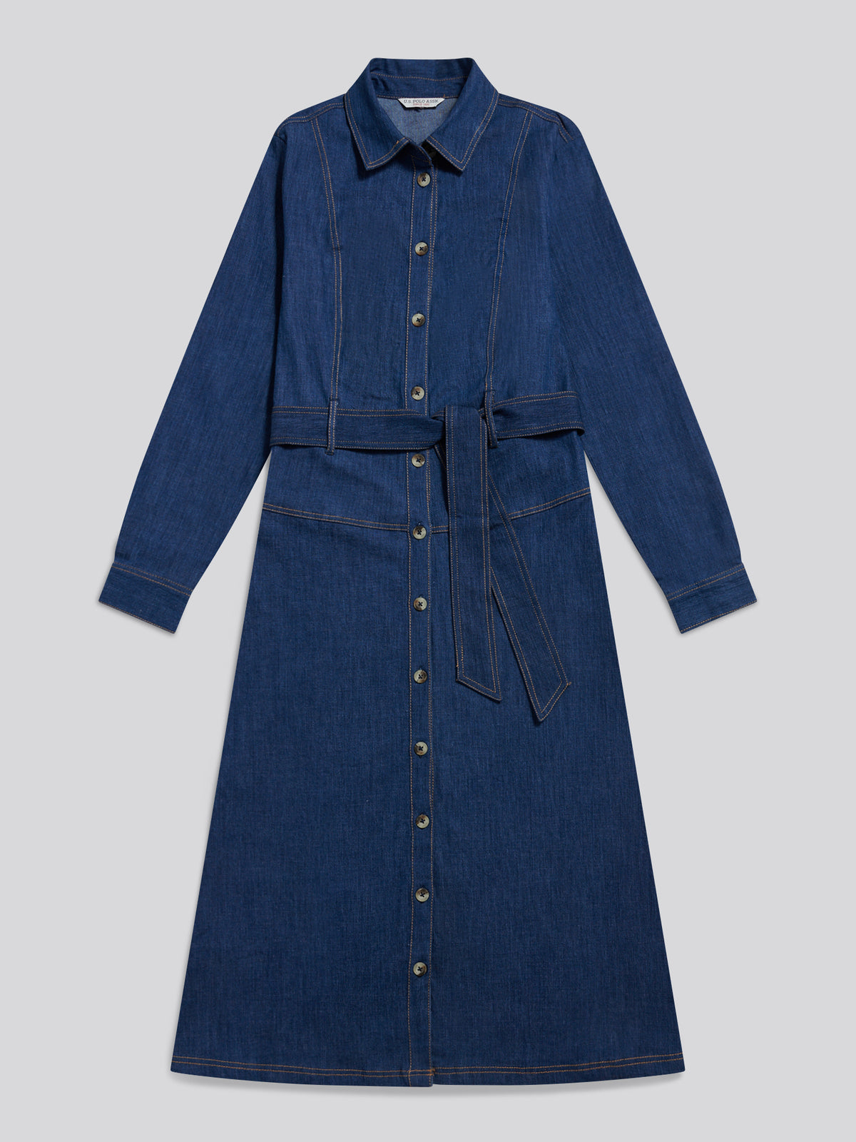 Womens Denim Midaxi Shirt Dress Mid Blue Wash