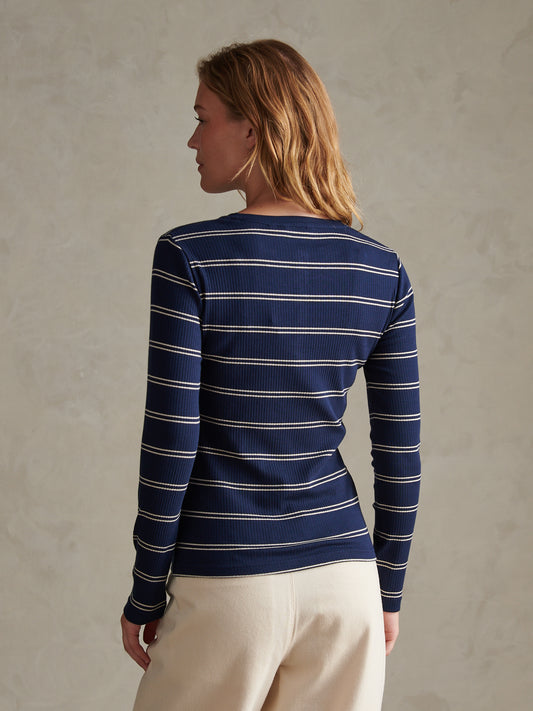 Womens Striped Long Sleeve Henley Top Whitecap Grey