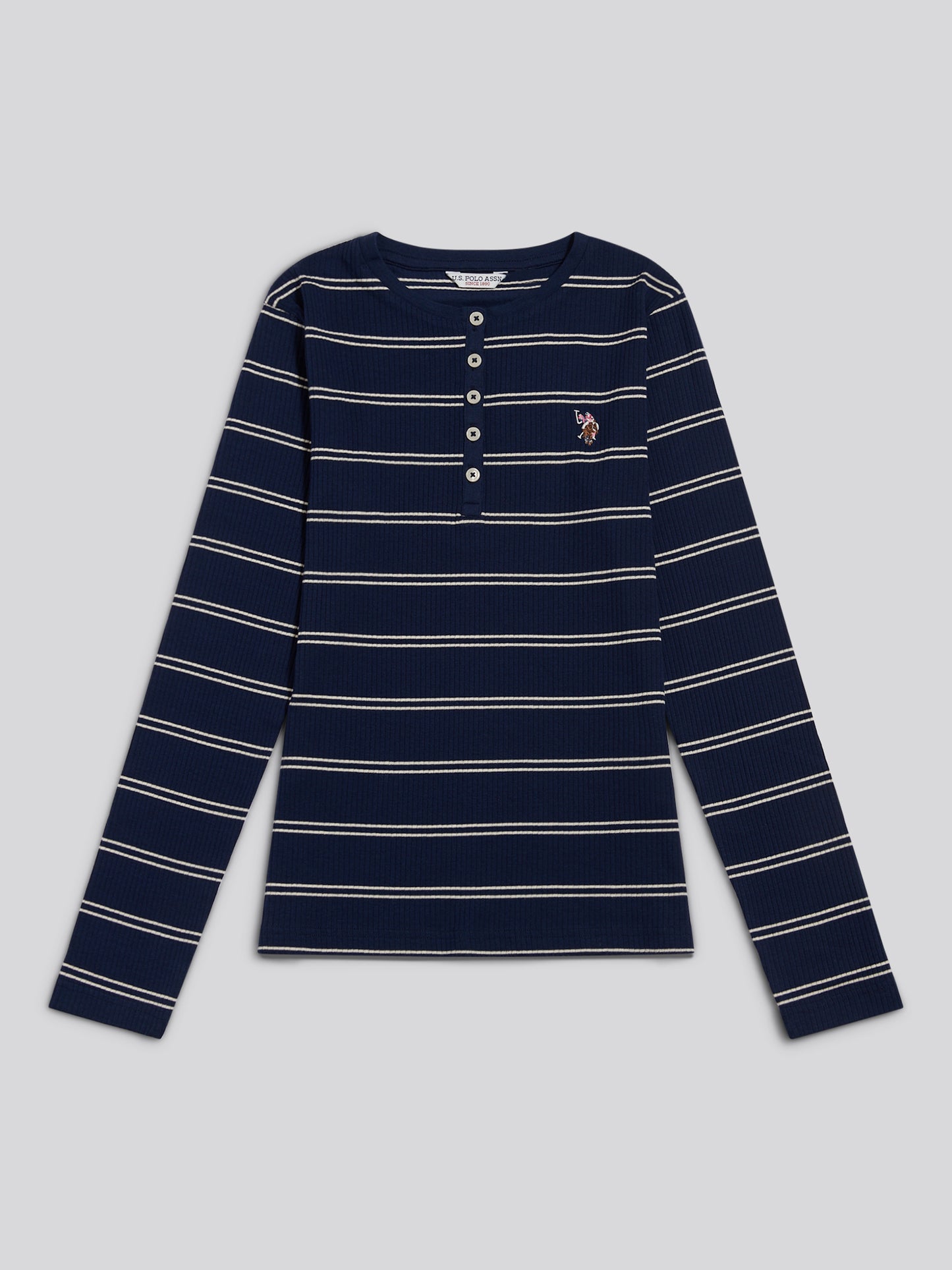 Stripe LS Henley Top Whitecap Grey