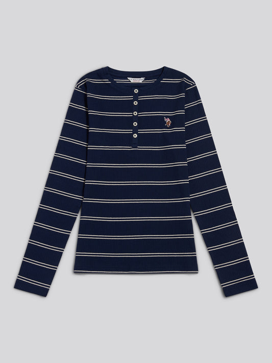 Stripe LS Henley Top Whitecap Grey