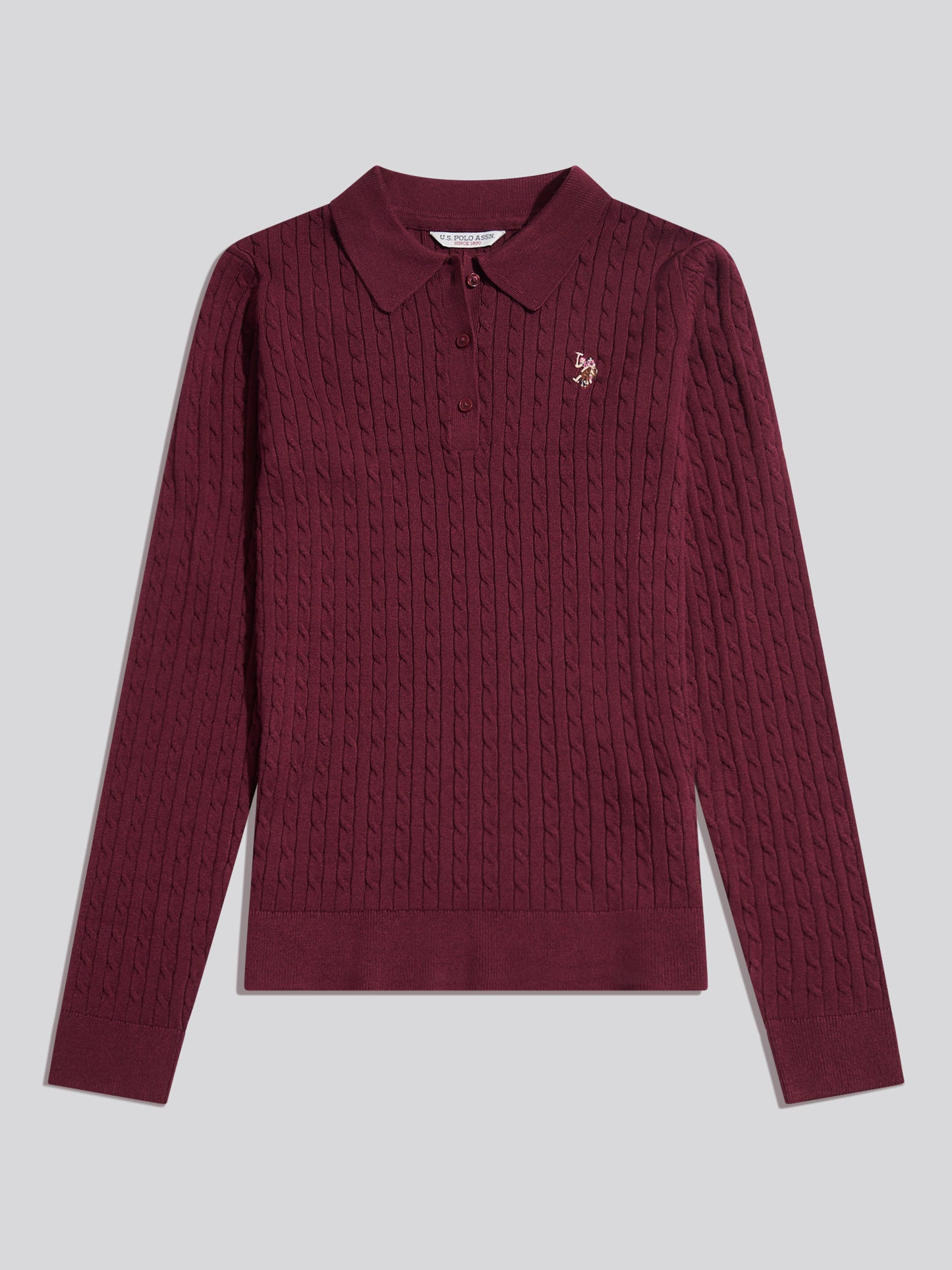Womens Signature Cable Knit Polo Shirt Burgundy