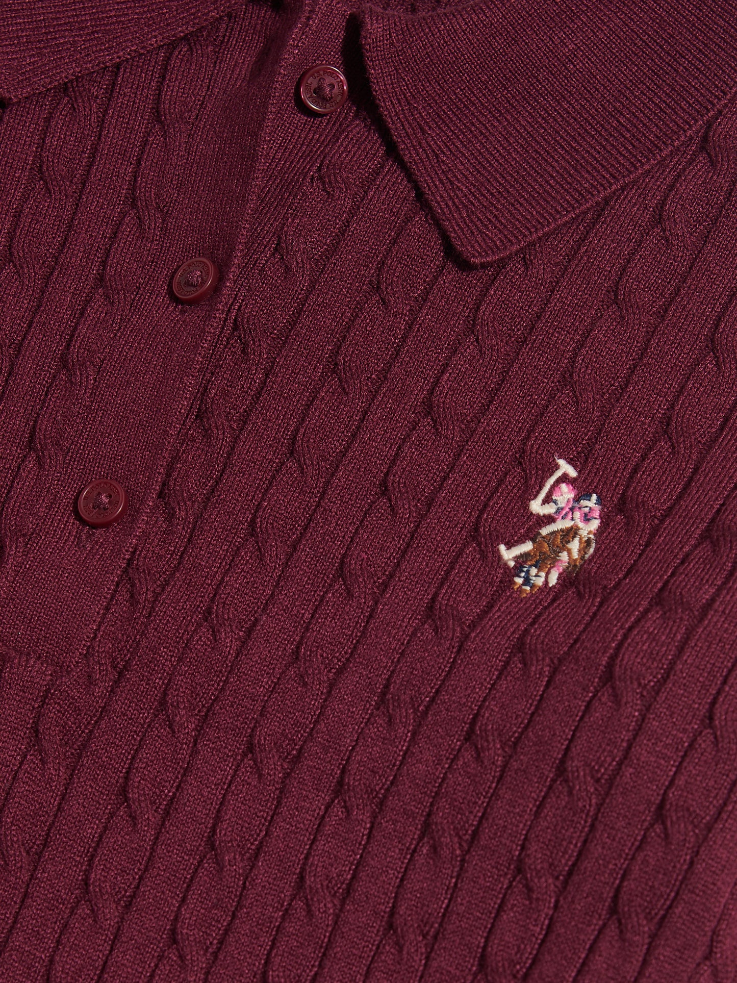 Womens Signature Cable Knit Polo Shirt Burgundy
